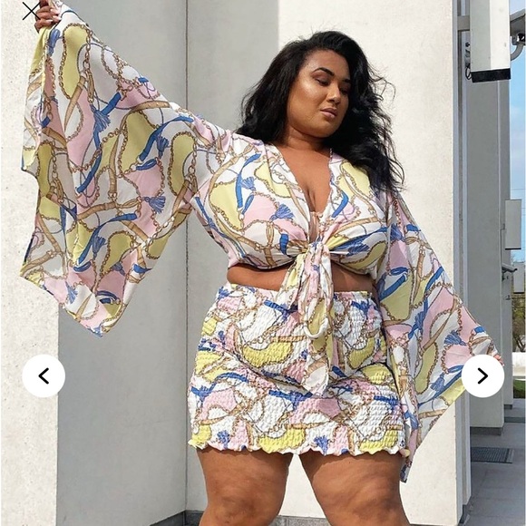 Fashion Nova Other - Fashion Nova Colorful Tie-Front Top and Skirt Set